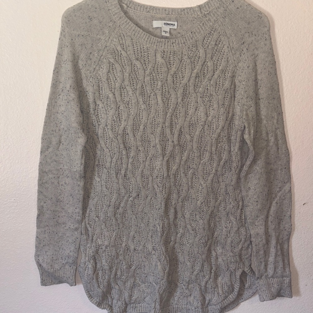 Sonoma Light Gray Cable Knit Crewneck Sweater